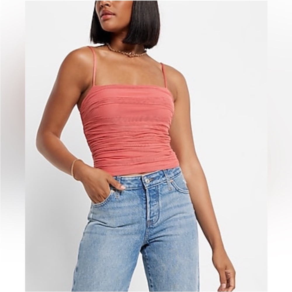 Pink Ruched Mesh Bodycon Tank